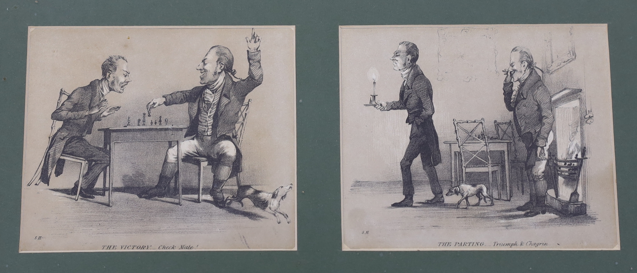 Two 19th century prints, Mr Loggan, 'The remarkable characters who were at Tunbridge Wells with Richardson in 1748', publ. 20th May 1804 for Richard Phillips and a print of Chess players, largest 18 x 28cm